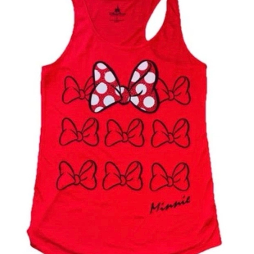Disney Parks Minnie Mouse Glitter Bow Tank Top Womens Size Small Red Retired